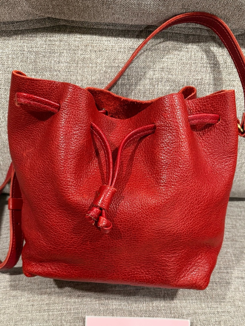 Portland Leather Chili Red Leather Drawstring Bucket Bag